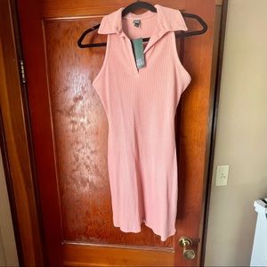 Women's Sleeveless Knit Bodycon Polo Dress in Coral